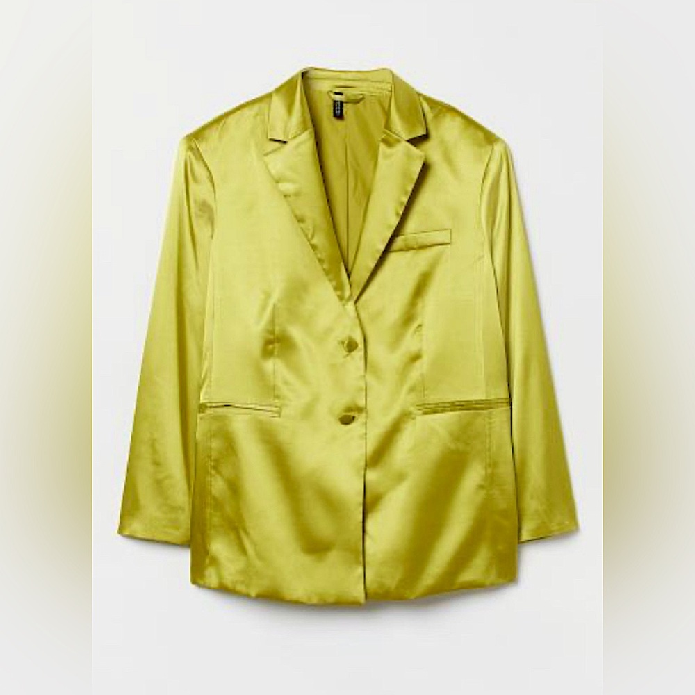 H&M Satin Blazer in Chartreuse Yellow